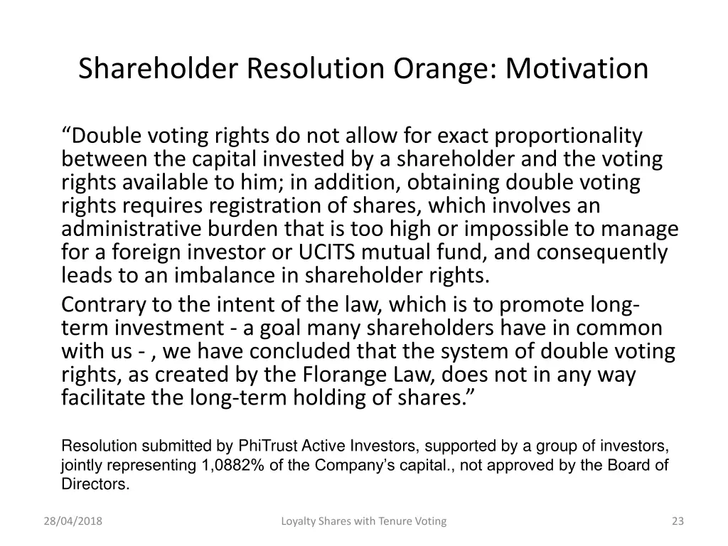 shareholder resolution orange motivation