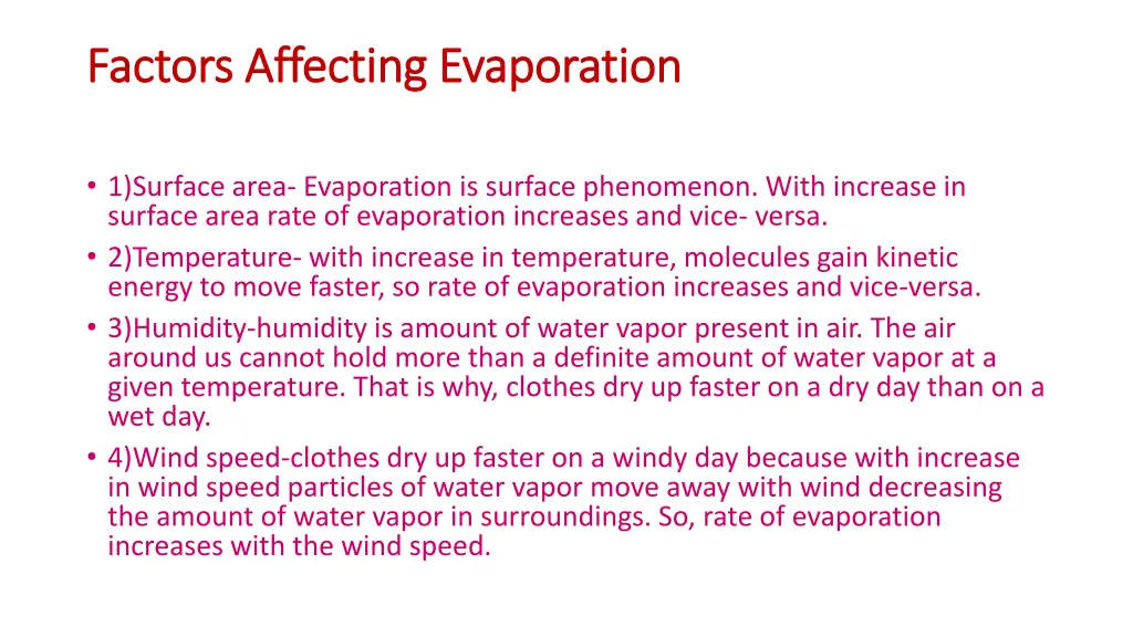 factors affecting evaporation factors affecting