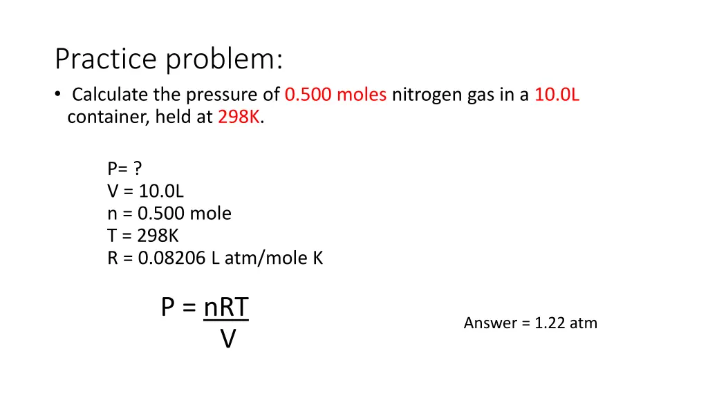 practice problem calculate the pressure