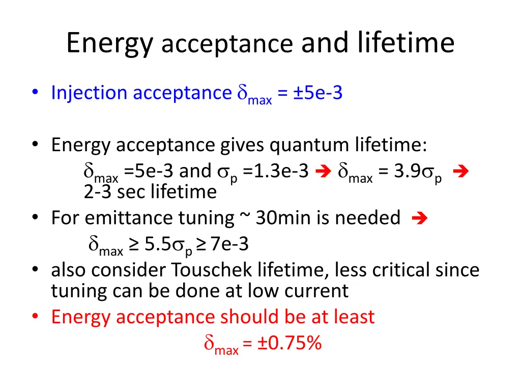 energy acceptance and lifetime