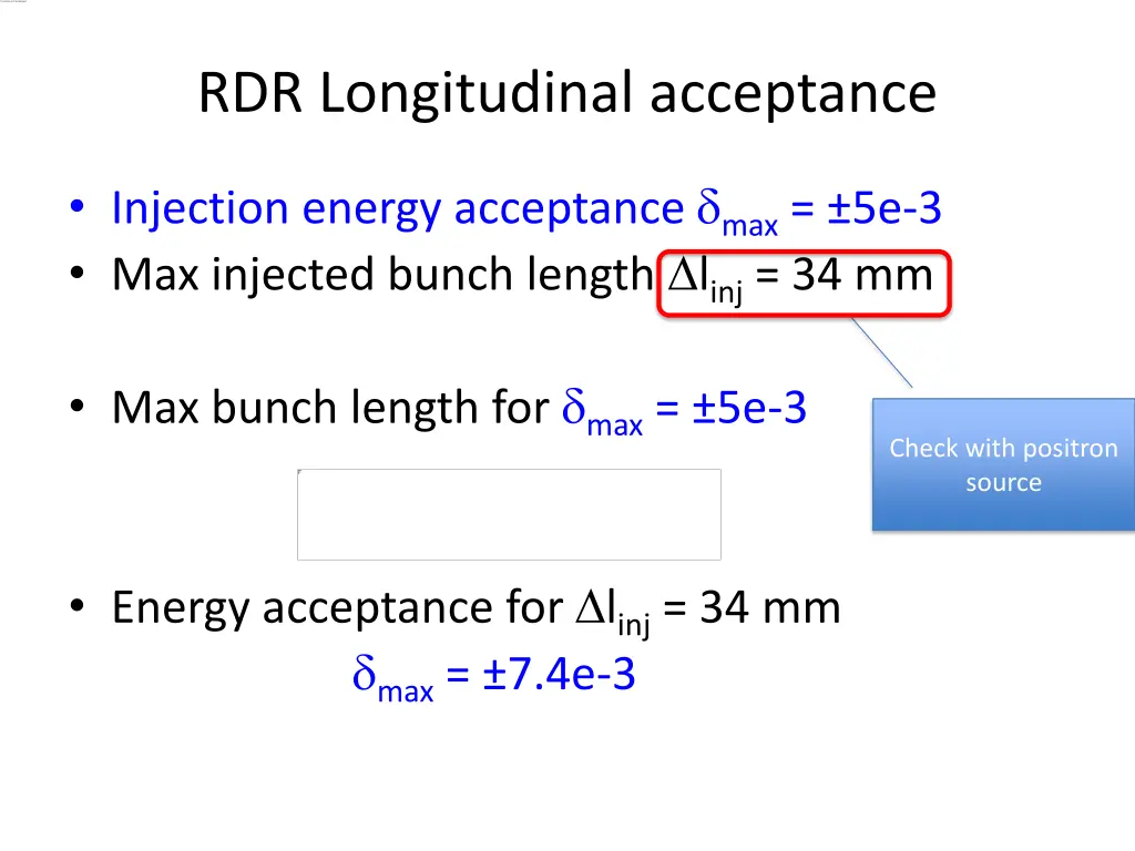 rdr longitudinal acceptance