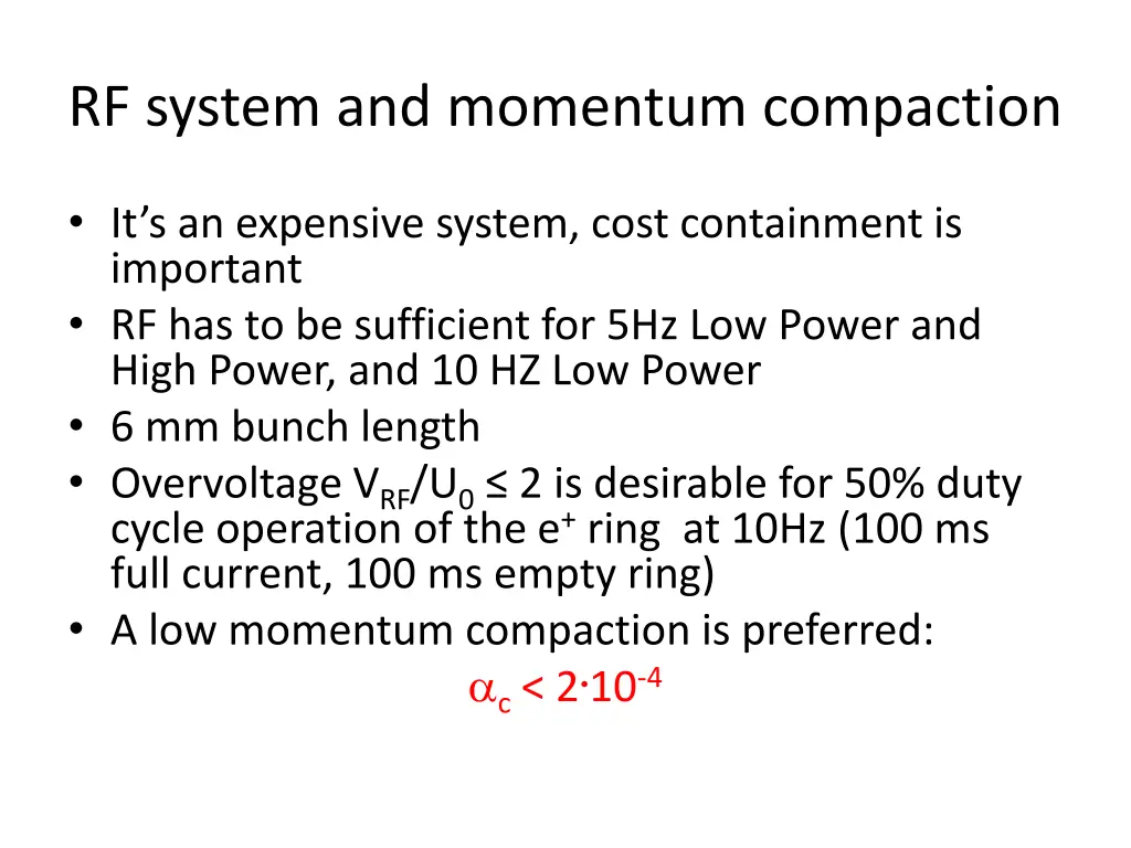 rf system and momentum compaction