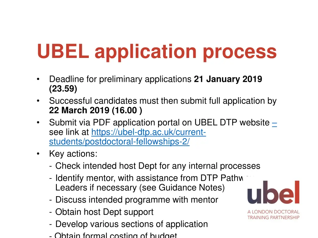 ubel application process