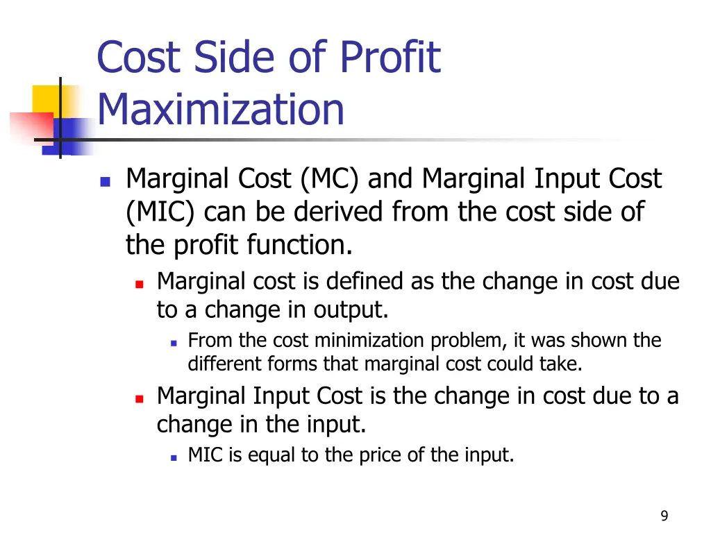 cost side of profit maximization