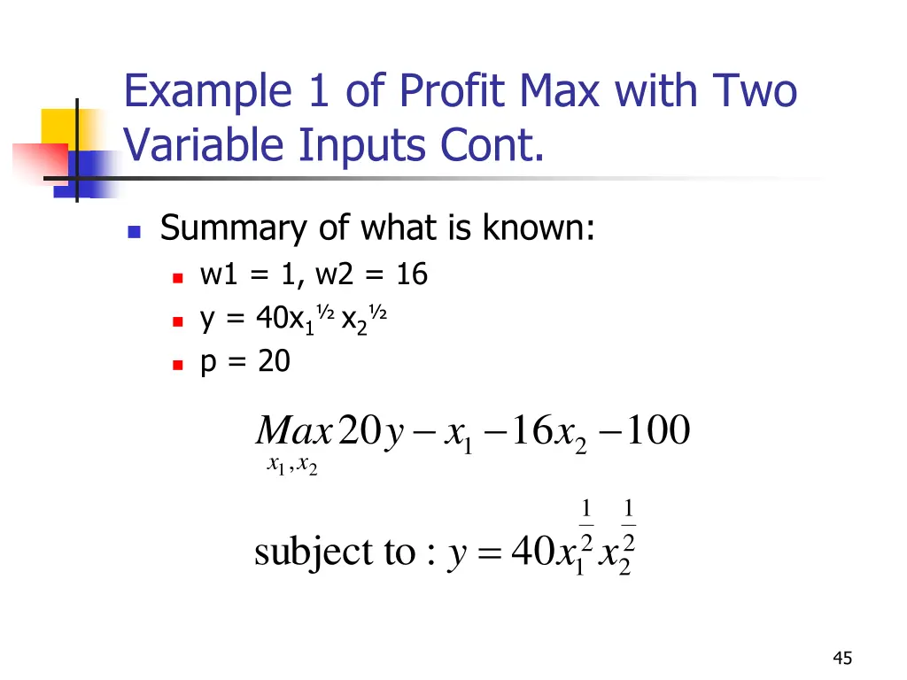 example 1 of profit max with two variable inputs