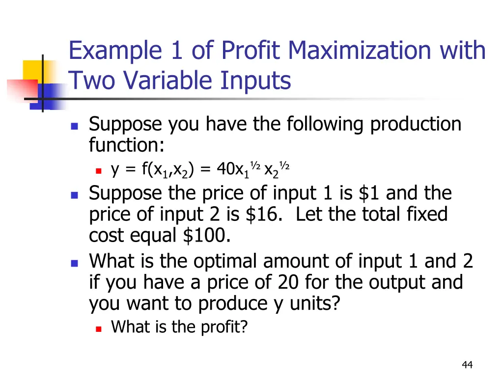 example 1 of profit maximization with