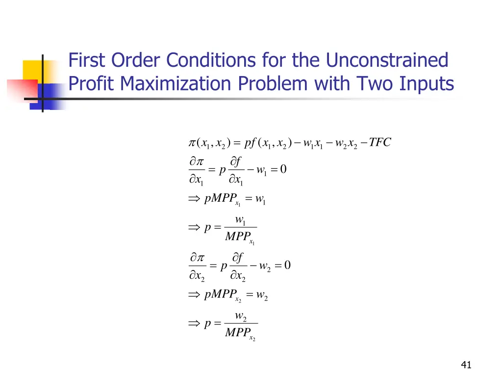 first order conditions for the unconstrained