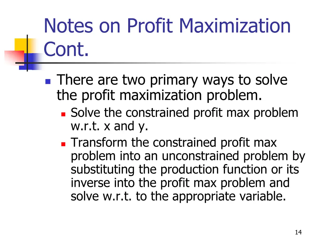 notes on profit maximization cont