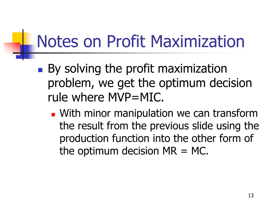 notes on profit maximization