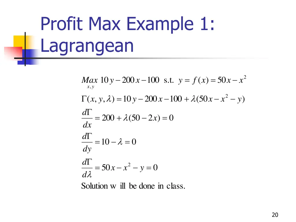 profit max example 1 lagrangean