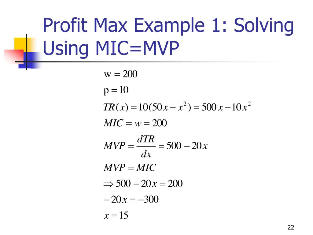 profit max example 1 solving using mic mvp