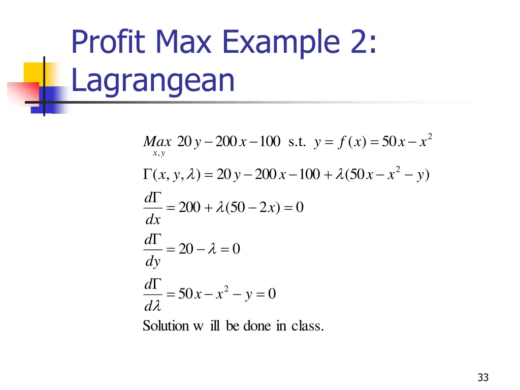 profit max example 2 lagrangean