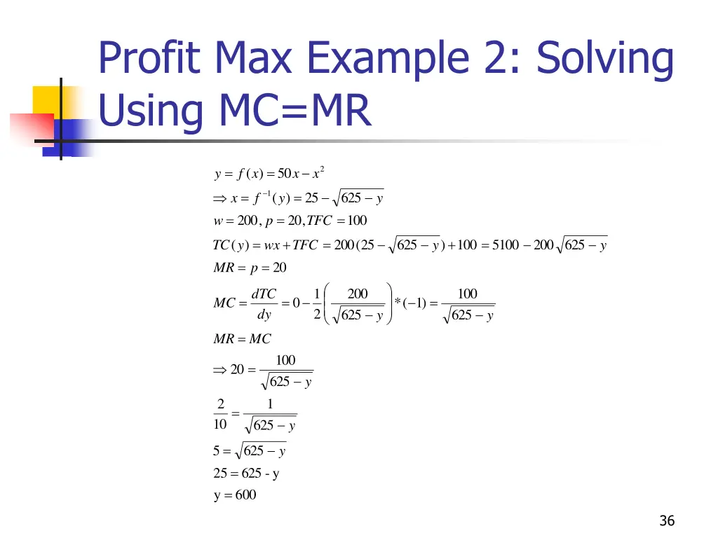 profit max example 2 solving using mc mr