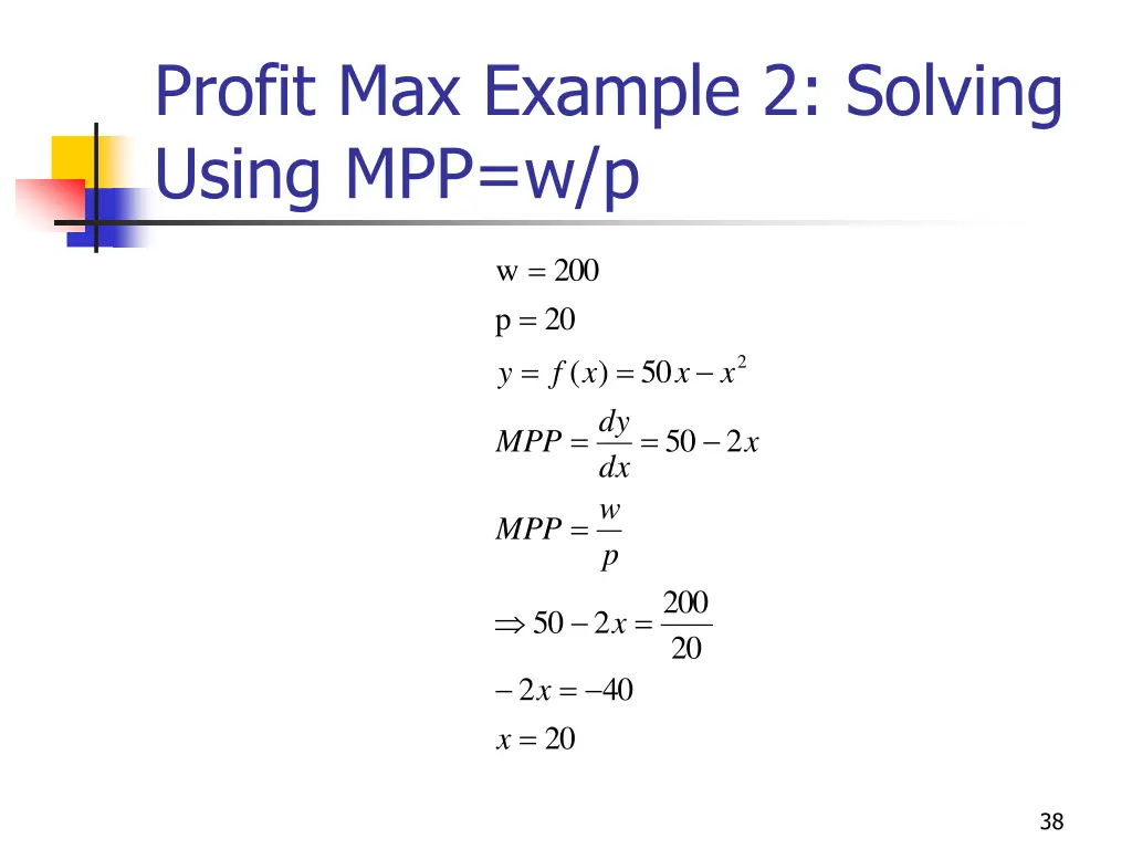 profit max example 2 solving using mpp w p