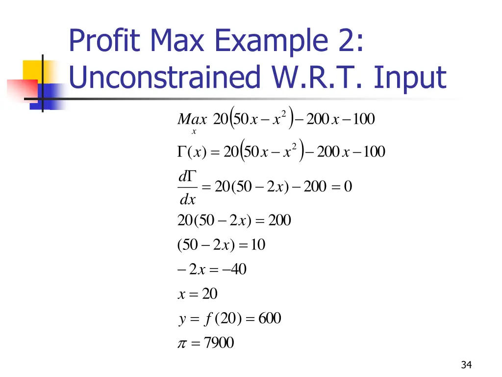 profit max example 2 unconstrained w r t input