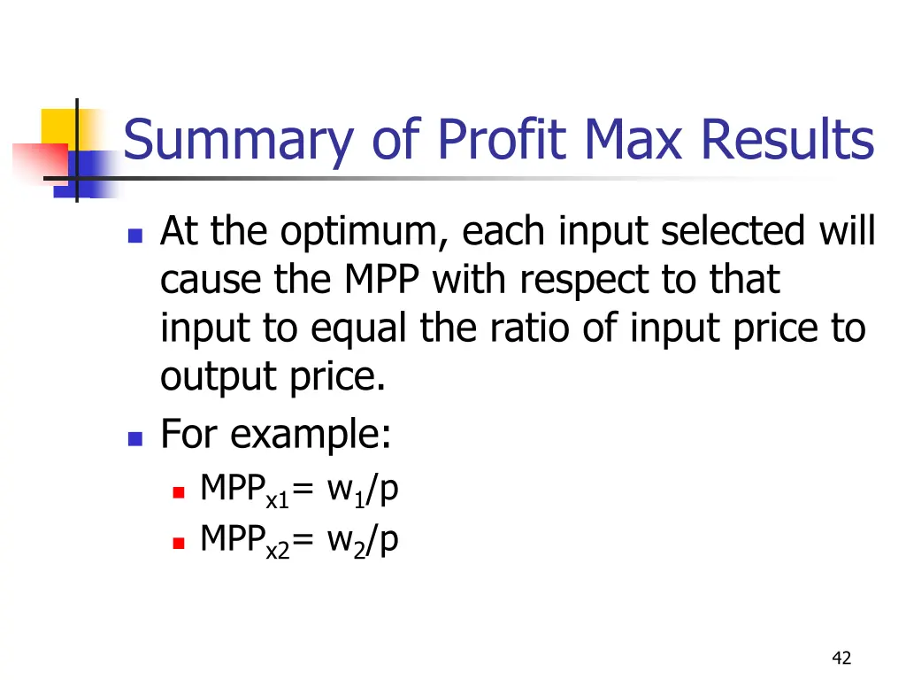 summary of profit max results