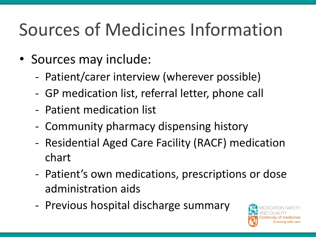 sources of medicines information