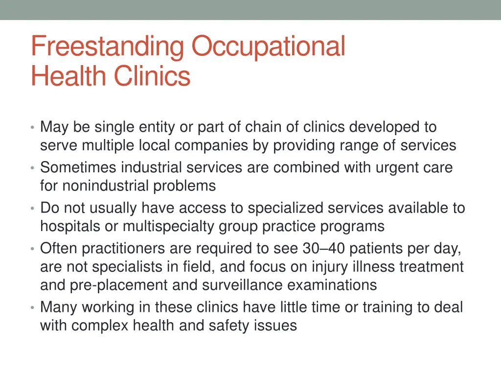 freestanding occupational health clinics