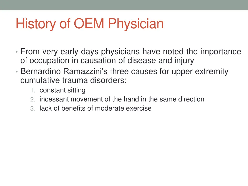 history of oem physician