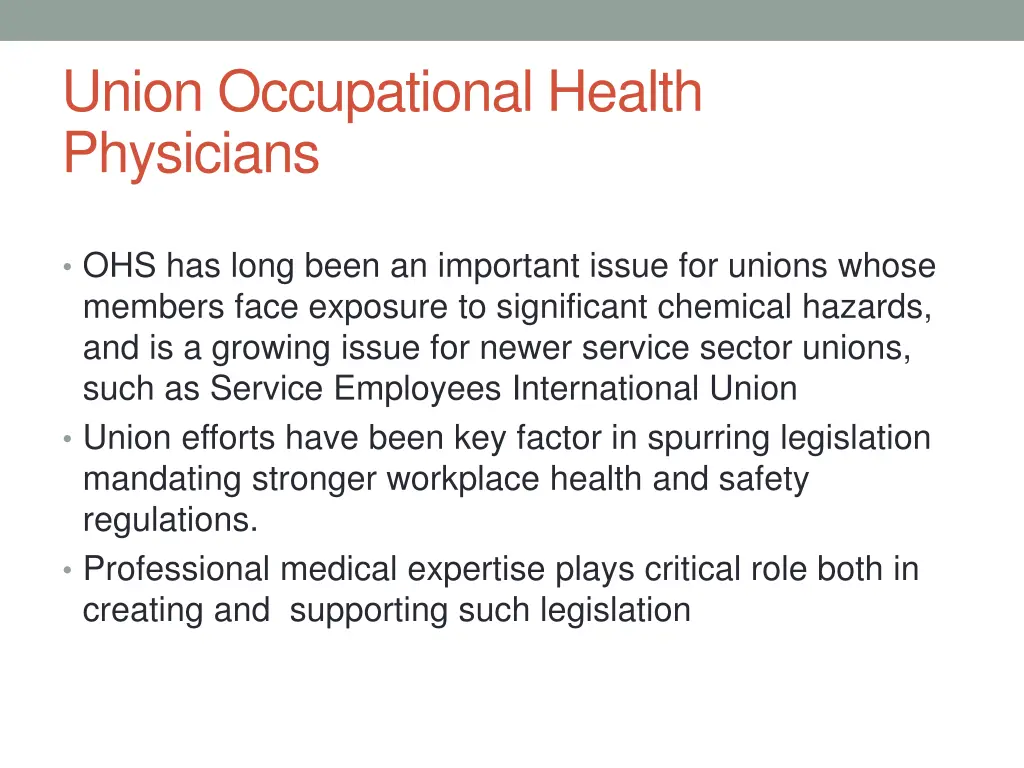 union occupational health physicians