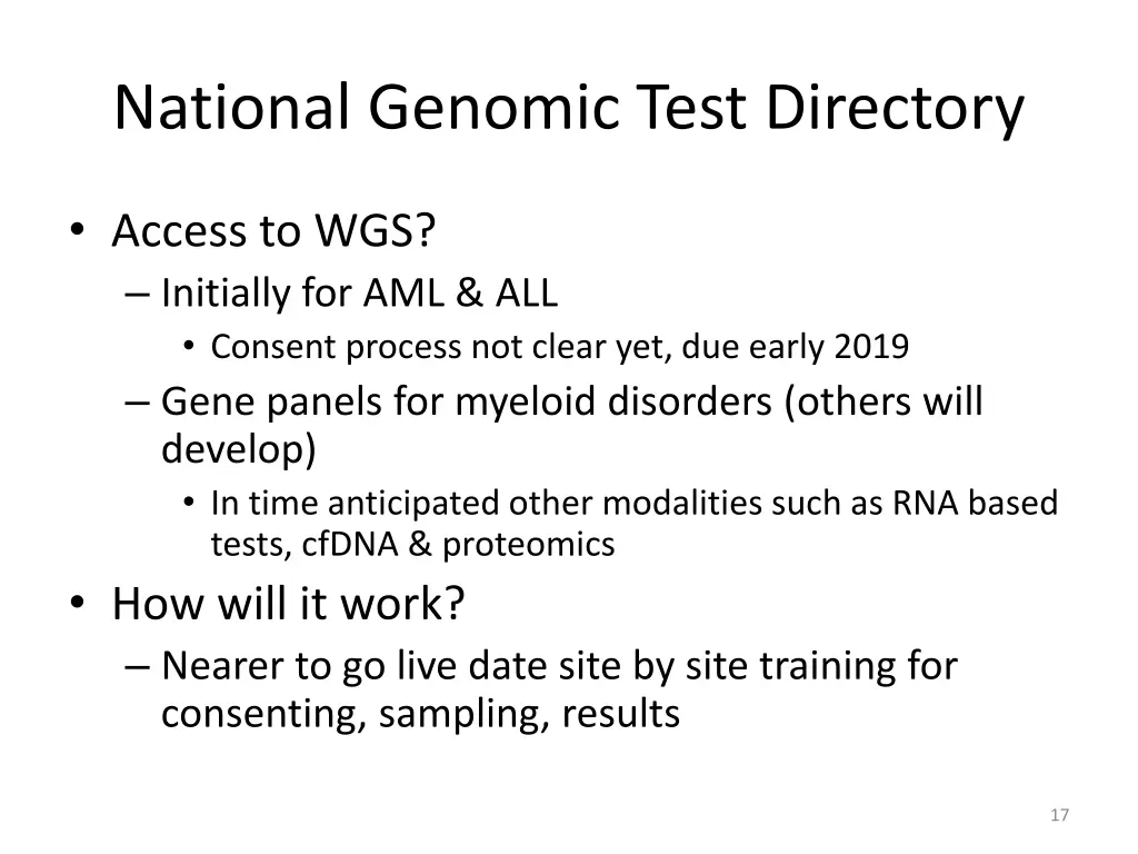 national genomic test directory 1