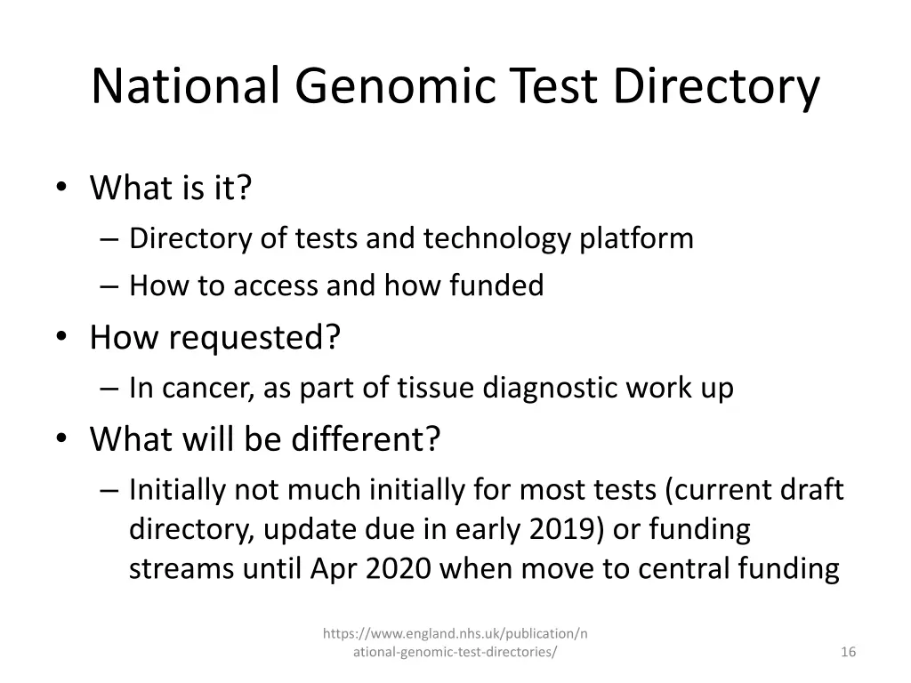 national genomic test directory