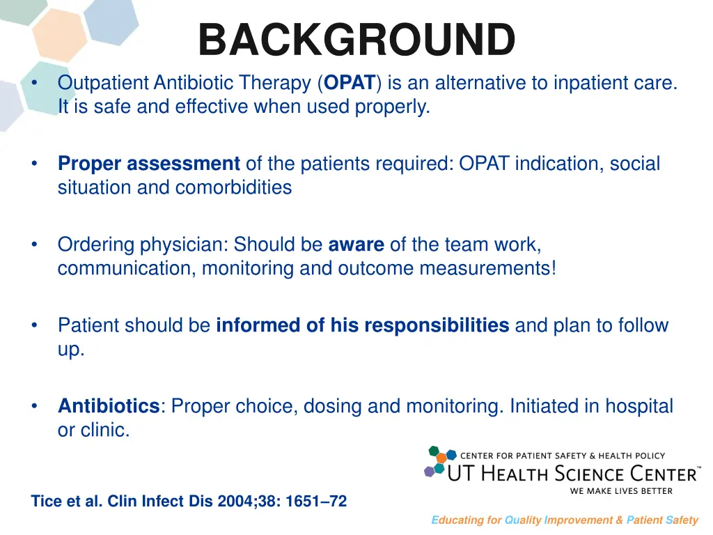 background outpatient antibiotic therapy opat