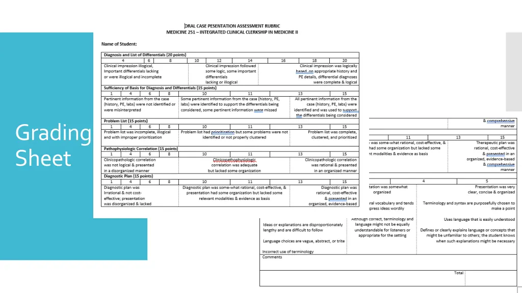 grading sheet