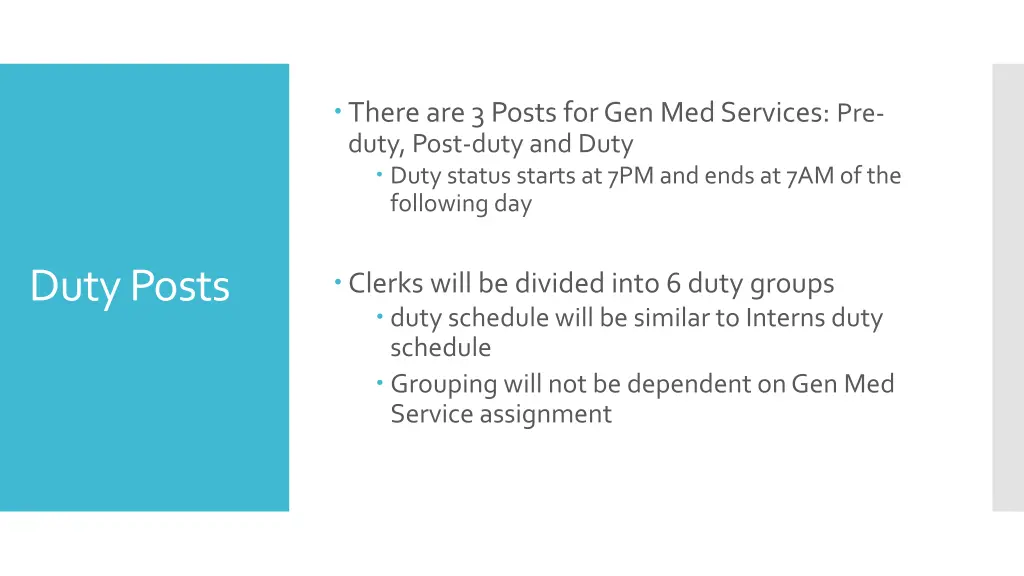 there are 3 posts for gen med services pre duty