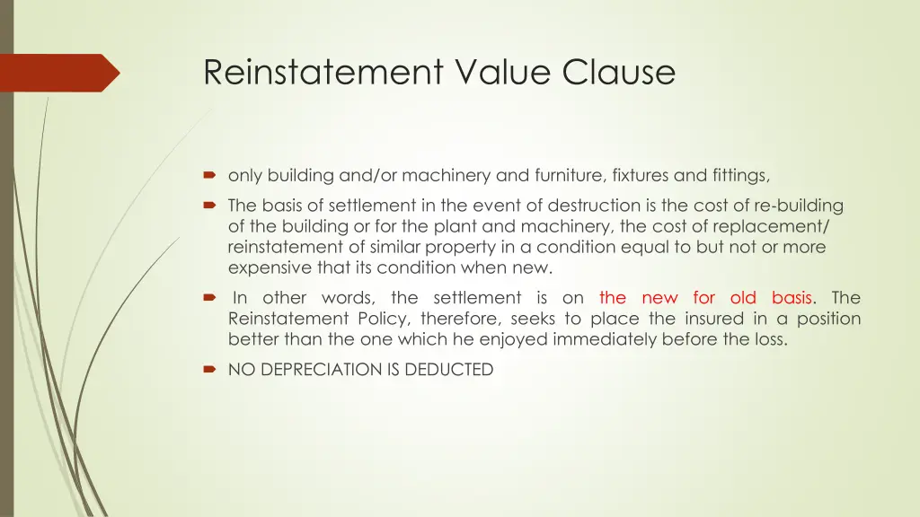 reinstatement value clause