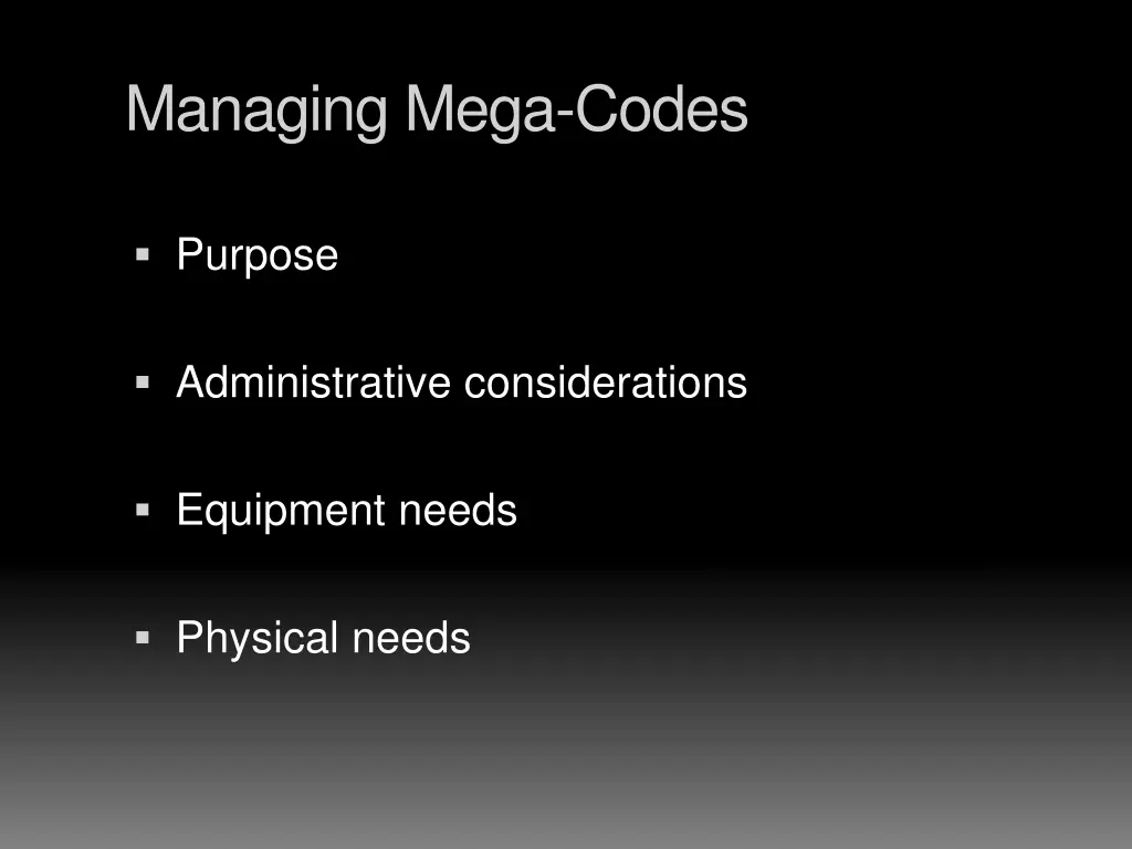 managing mega codes