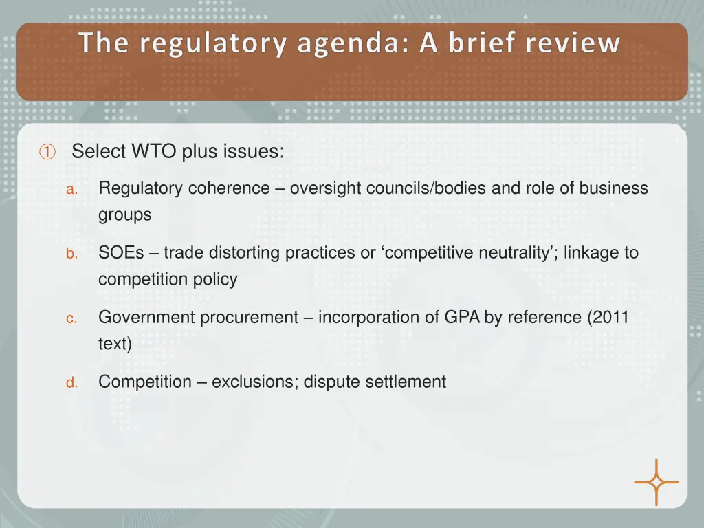 select wto plus issues