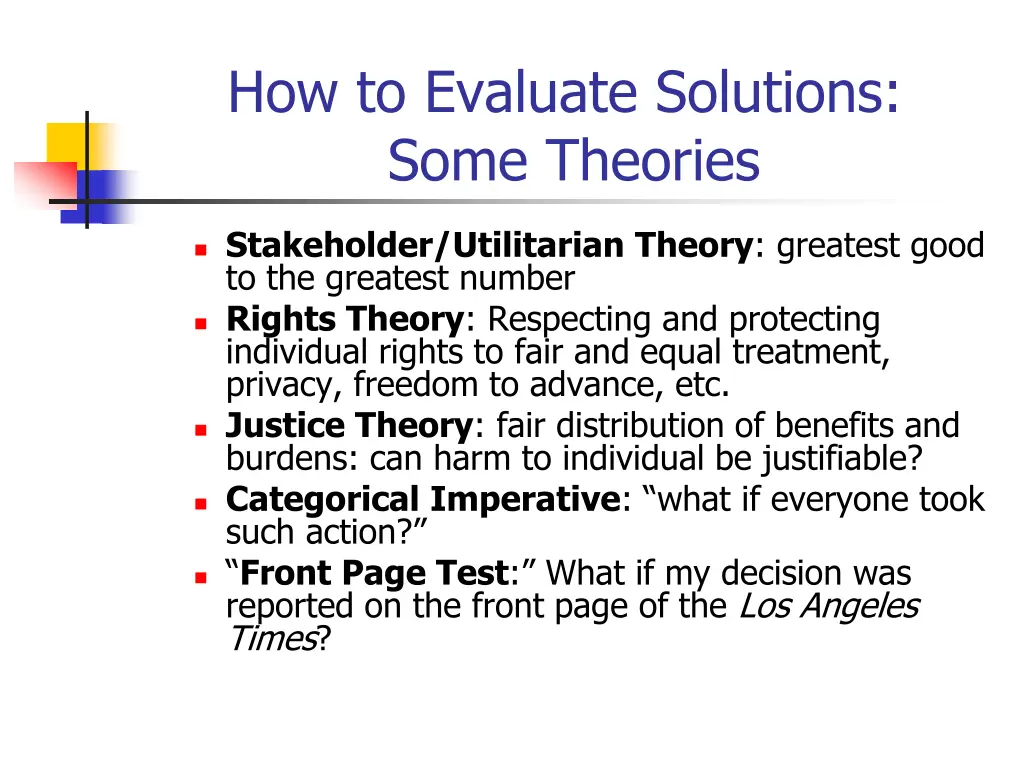 how to evaluate solutions some theories