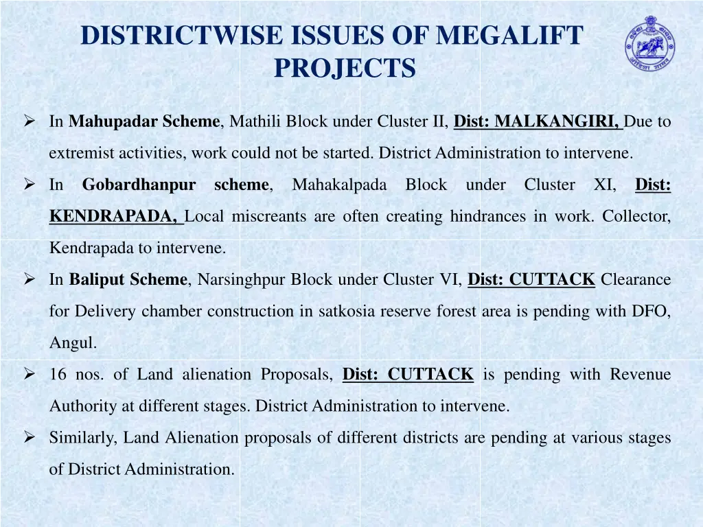 districtwise issues of megalift projects 1