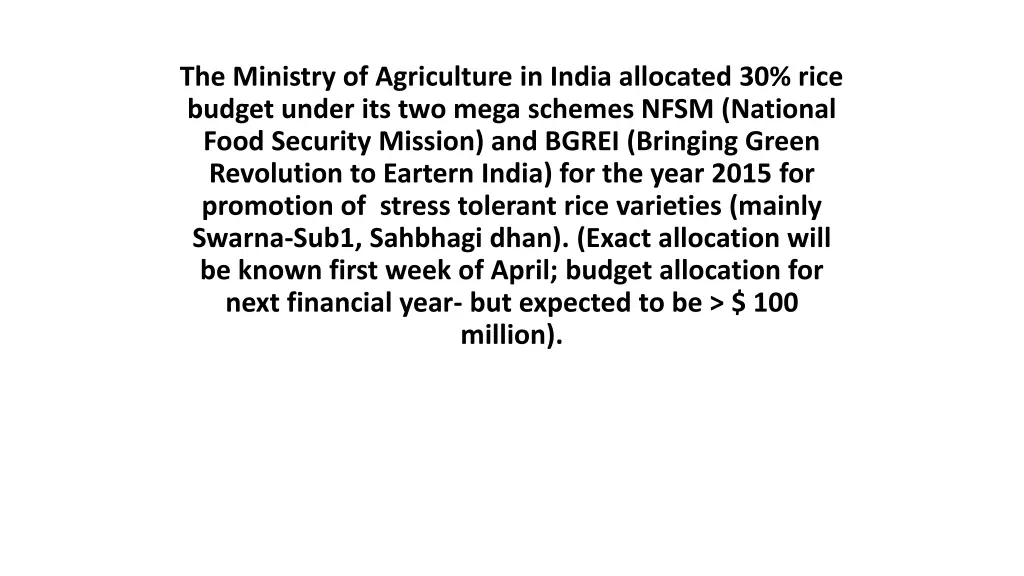 the ministry of agriculture in india allocated