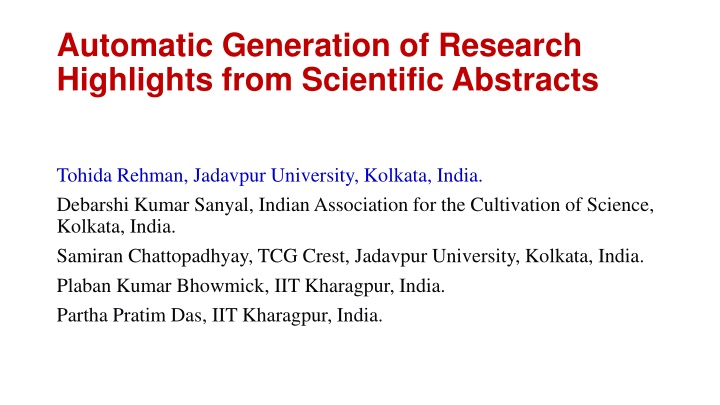 automatic generation of research highlights from