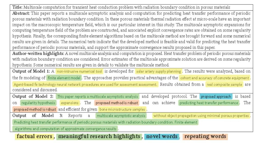 comparison of model generated research highlights