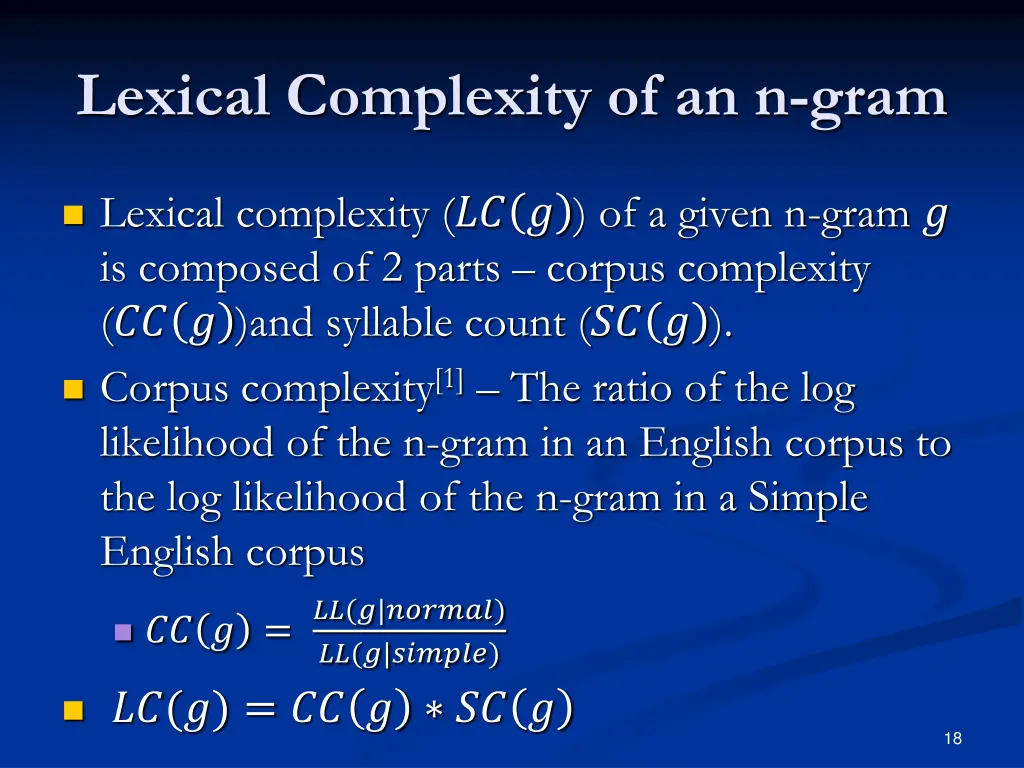 lexical complexity of an n gram