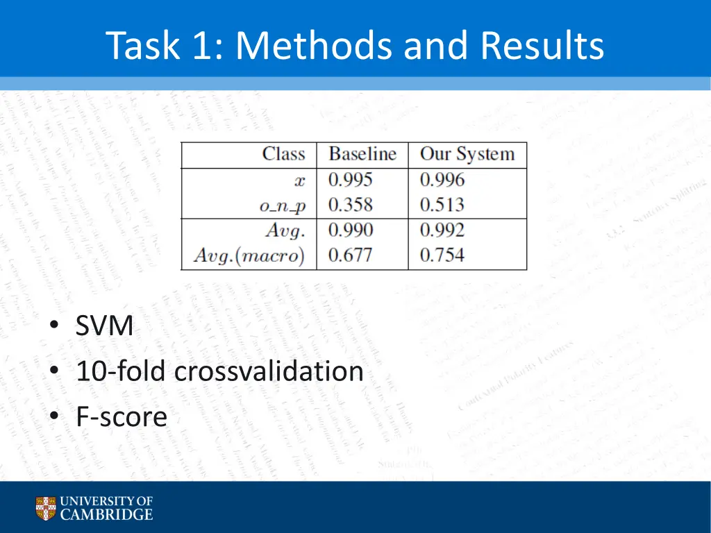 task 1 methods and results