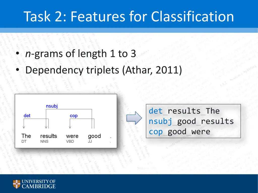 task 2 features for classification