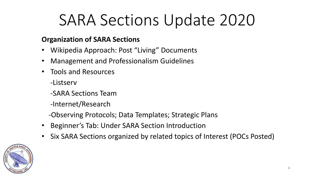 sara sections update 2020 2