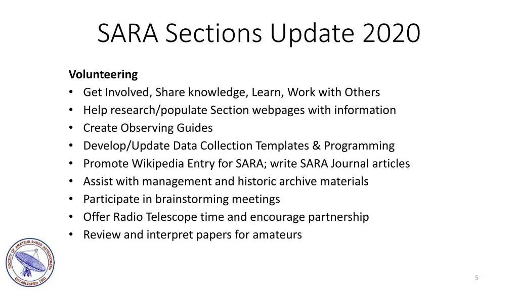 sara sections update 2020 3