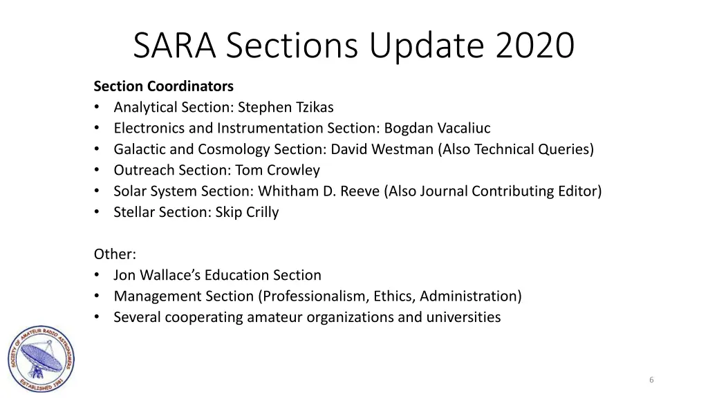 sara sections update 2020 4