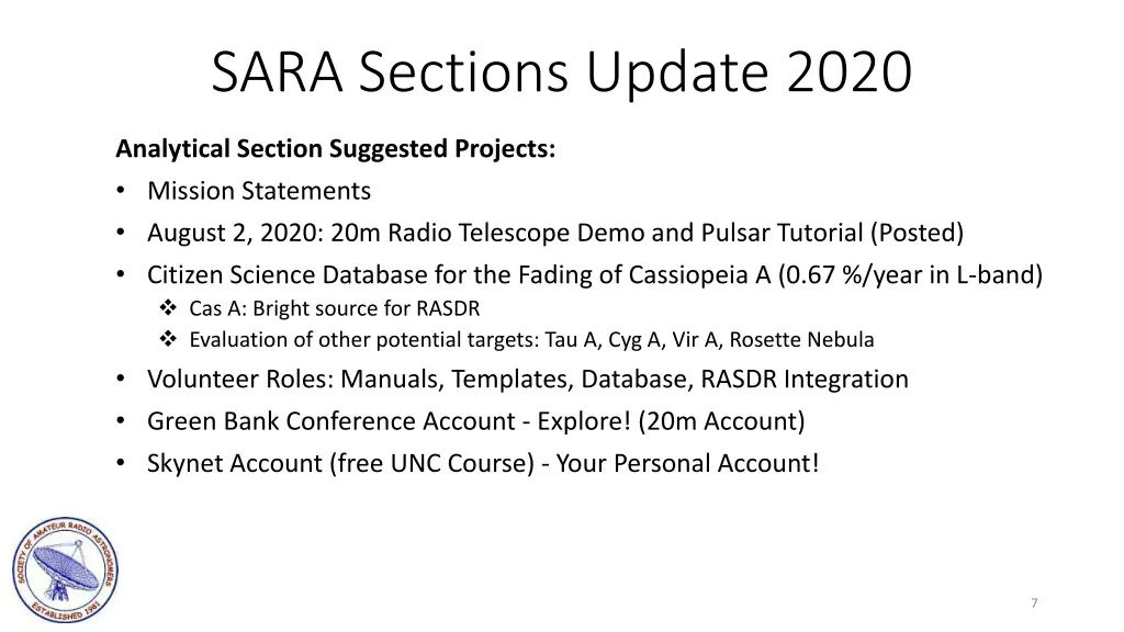 sara sections update 2020 5