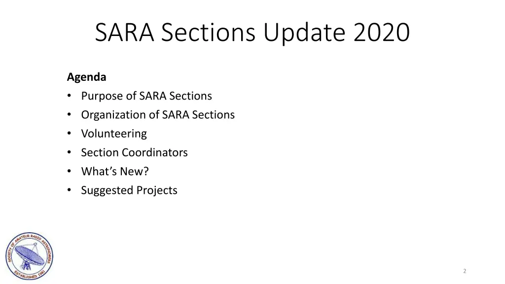 sara sections update 2020