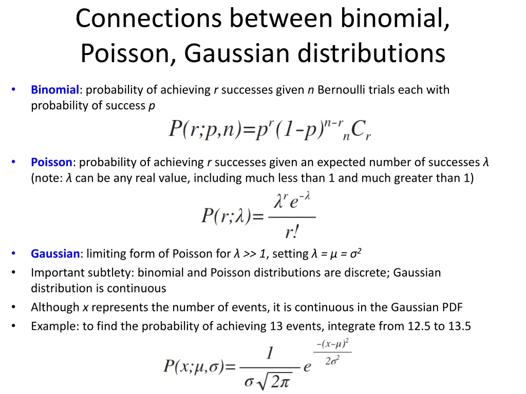 connections between binomial poisson gaussian