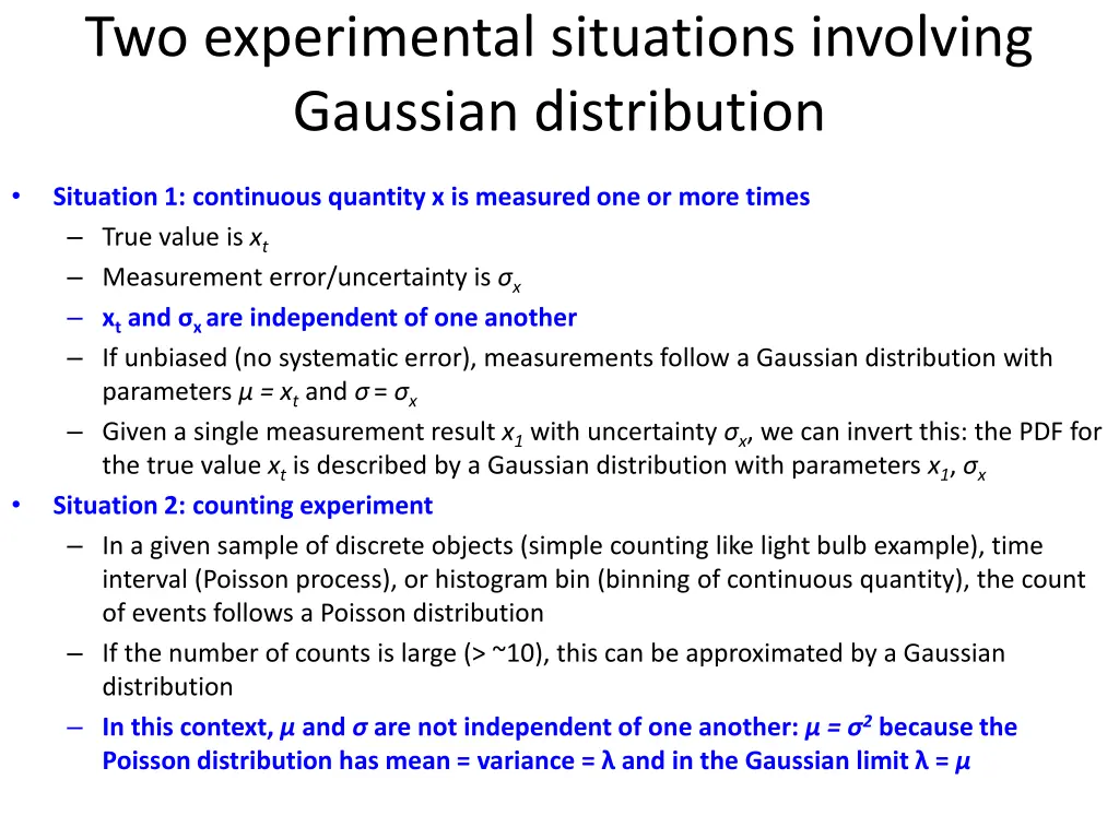 two experimental situations involving gaussian