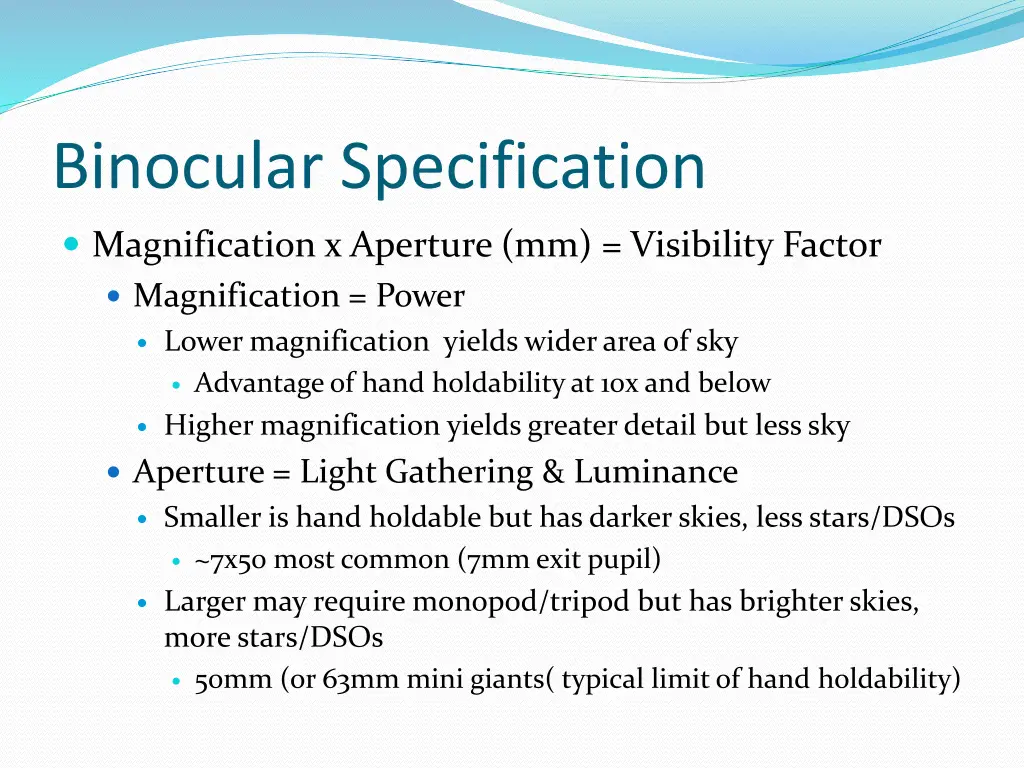 binocular specification