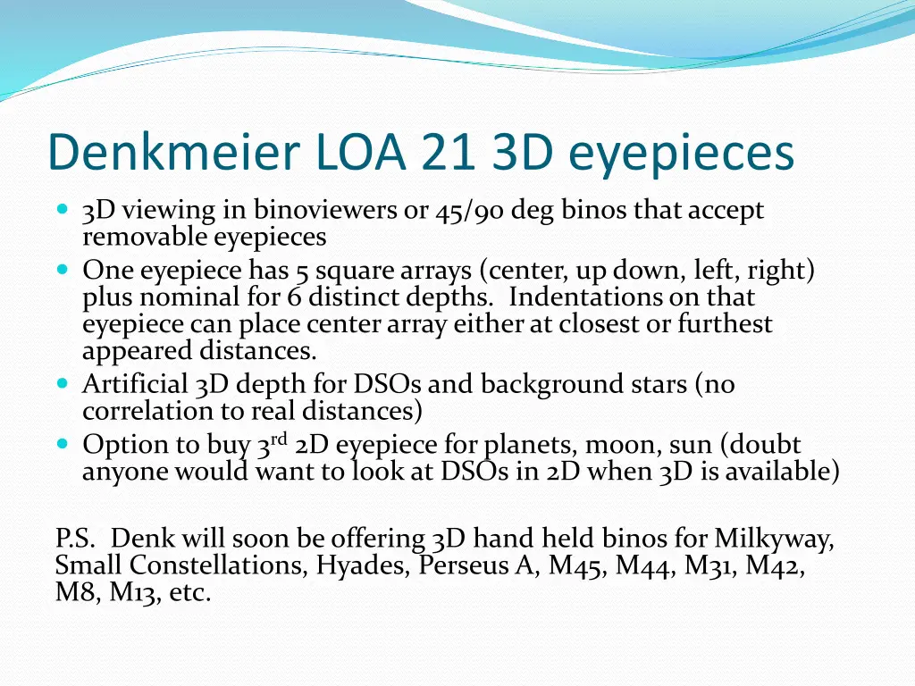 denkmeier loa 21 3d eyepieces 3d viewing