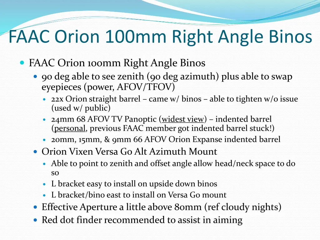 faac orion 100mm right angle binos